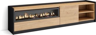 Skraut Home Skraut Home - Mueble Tv, Televisi&oacute;n, 207x37x50cm, Para Tv Hasta 80, Chimenea El&eacute;ctrica, Roble Y Negro