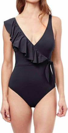 Gottex Standard V-Neck Shoulder Ruffle One Piece In Black