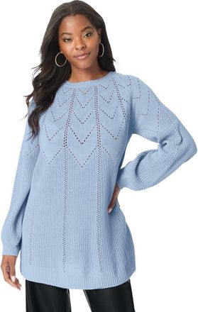 Roaman's Pointelle Yoke Crewneck Sweater in Pale Blue at Nordstrom, Size 28