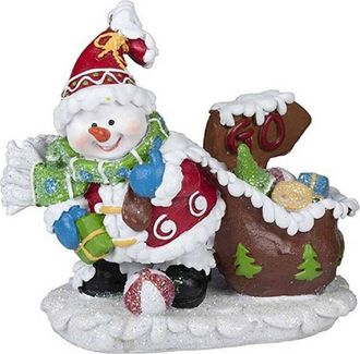 Trade Shop Trade Shop - Pupazzo Di Neve Con Sacco Scena Natalizia 12cm In Poliresina Modello Casuale