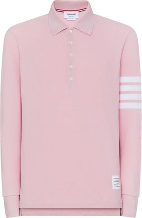 Thom Browne three-stripe long-sleeved polo shirt - men - Cotton - 2 - Pink