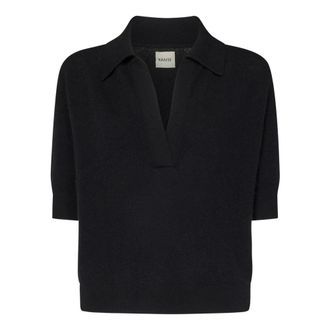 Khaite Cashmere Knitwear, female, Black, Size: M Black Cashmere Knit Polo Shirt
