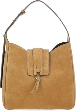Hogan Light Brown Suede Shoulder Bag with H Detail