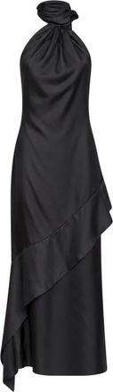 MUGLER Halter Jurk van Zijde tot op Kuitlengte - Dames - Feestkleedjes - Zwart - S - Kleedjes