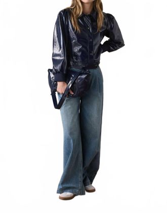 Summum Patent Crop Jacket With Puff Sleeves In Black