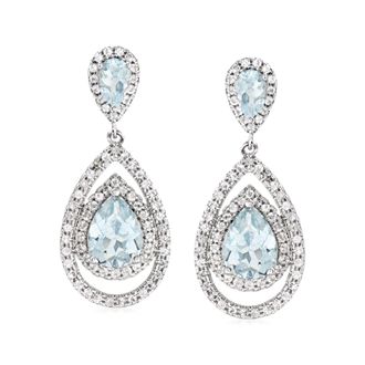 Ross-Simons Aquamarine and White Topaz Pear-Shaped Drop Earrings in Sterling Silver