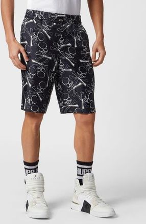 Philipp Plein Silk Short Trousers Skull&Amp;Bones Men in Black at Nordstrom, Size Xxx-Large