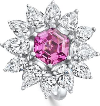 Pompeii3 7.18Ct Pink Topaz Diamond Anniversary Ring White Gold Lab Grown Size: 7