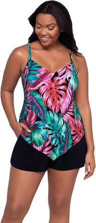 Trimshaper Hank Control Swim Romper with Pockets in Hot Tropics at Nordstrom, Size 12