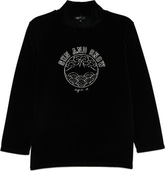 agnès b. graphic print long-sleeves T-shirt - women - Polyester/Cotton - 2 - Black