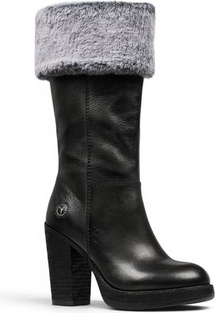 Windsor Smith Womens Mid Calf Black Leather High Heel Fur Boots - Lovestruck