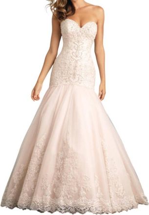 Allure Bridals Strapless Mermaid Wedding Gown In Champagne/ivory/silver