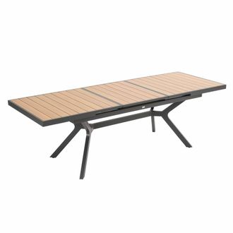 Oviala Mesa de jard&iacute;n extensible 187/250 cm en aluminio y efecto madera