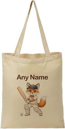 Unigift Personalised Gift - Cricket Fox Tote Shopping Bag (Animal Design) Any Name Message Unique - Cute Kit Cub Tod Reynard Illustration Artwork