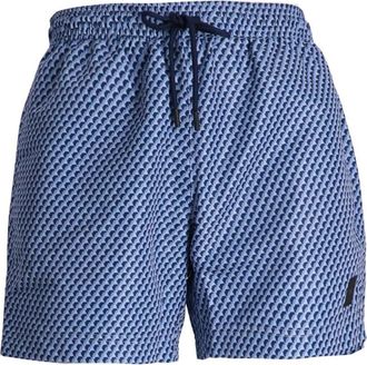HUGO BOSS Mens Vibe Geometric Print Swim Trunks, Bright Blue