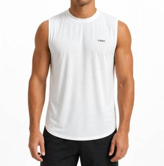 Vuori Clothing Viewpoint Muscle Tank Top In White/breeze