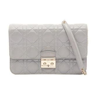 Dior Pre-owned Miss Dior Cannage Leather Shoulder Bag - Dames - Pre-owned - Grijs - Maat: ONE Size Leer
