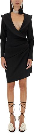Magda Butrym Black Solid V Neck Mini Dress