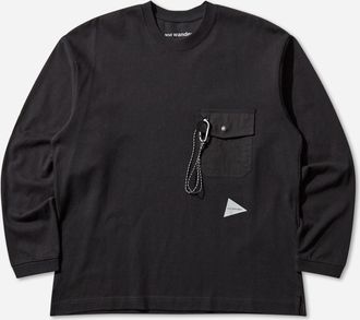 And Wander Men s Heavy Cotton Pocket Longsleeve T-Shirt Black