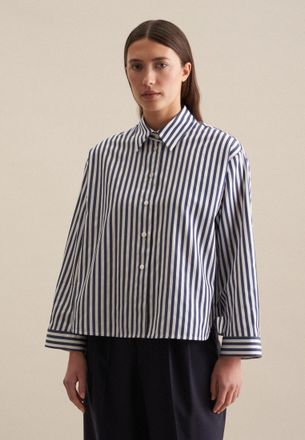 Seidensticker Klassische Bluse SEIDENSTICKER, Damen, Gr. S(36), blau (dunkelblau), 100% Baumwolle, gestreift, oversize, ohne Ausschnitt, Blusen Klassische Bluse, 1/
