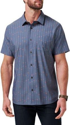 Travis Mathew Deco Short Sleeve Cotton Blend Button-Up Shirt in Heather Mood Indigo at Nordstrom Rack, Size Xx-Large