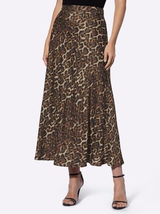 Heine Satinrock HEINE, Damen, Gr. 34, braun (braun, schwarz, bedruckt), 100% Viskose, animal-print, bedruckt, gemustert, mehrfarbig, lang, R&ouml;cke Satinrock