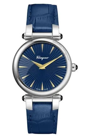 Ferragamo Womens Idillio Leather Strap Watch, 36mm in Stainless Steel at Nordstrom Rack