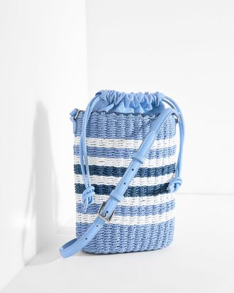 Talbots Straw Bucket Bag - Blue/White - 001 Talbots