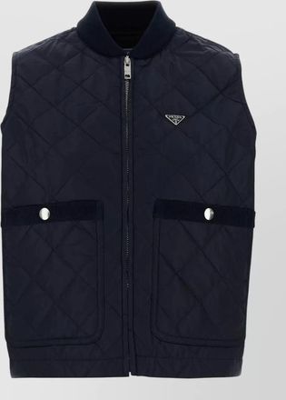 Prada re nylon sleeveless jacket quilted ribbed collar