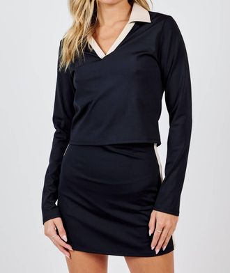 Sadie & Sage On Point Open Collar Long Sleeve Top In Black