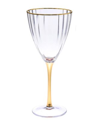 Classic Touch Set Of 6 Straight Line Textured Wine Glasses With Gold Stem And Rim