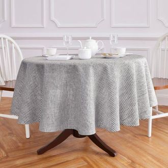 Solino Home Linen Round Tablecloth - Narrow Stripe in Black And White at Nordstrom, Size Medium