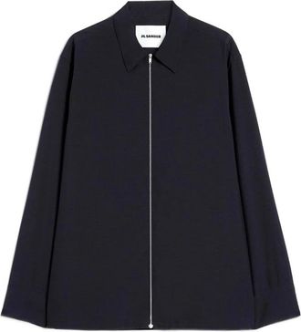 Jil Sander Zip Long-sleeve Wool Shirt - Heren - Zomerjassen - Blauw - M - Wol - Jassen
