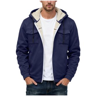 Generic Mens Fleece Jackets Full Zip Mens Autumn/Winter Coat Thickened Fleece Lined Jacket Oversized Hooded Sweatshirt Cardigan Casual Jacket Solid Colors Hoo