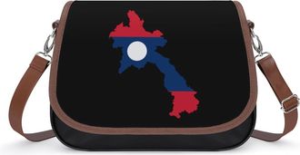 Generic Laos Map Flag Crossbody Bags for Women Fashion Leather Shoulder Handbags With Adjustable Strap