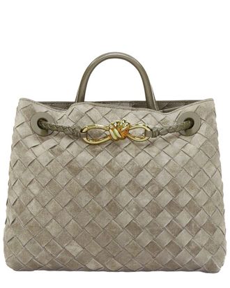 Bottega Veneta Grey Intrecciato Suede Small Andiamo Knot Tote (Authentic Pre- Loved)