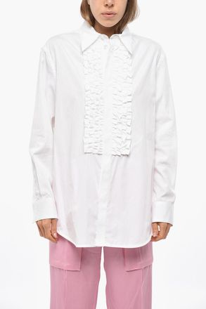 Bottega Veneta Camicia Ruffle Front in Popeline di Cotone Bottega Veneta