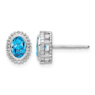 Diamond2Deal 10k White Gold Oval Blue Topaz Stud Earrings