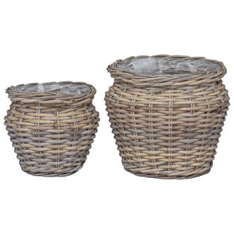 vidaXL Cesta Para Plantas Con Almacenamiento 2 Pcs Gris Ratan Lacak Vidaxl
