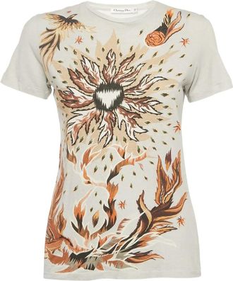 Dior graphic-print T-shirt - women - Linen/Flax/Cotton - S - Grey