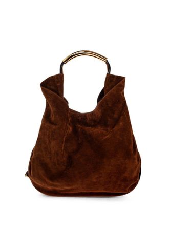 Moschino Large Suede Bag With Curved Gold-Tone Metal Handle