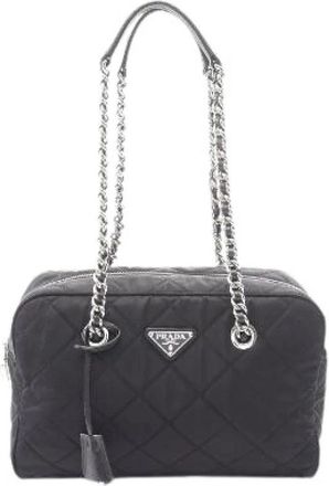 Prada Pre-owned Tessuto Impuntu Nylon Saffiano Leather Shoulder Bag - Dames - Vintage Schoudertas - Zwart - ONE Size - Nylon - Vintage