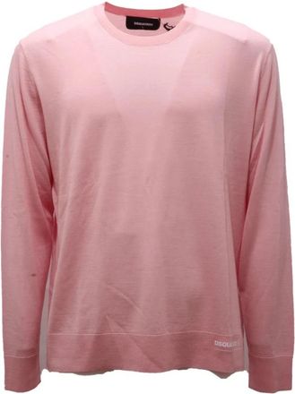 Dsquared2 Wollen Trui Model 237 - Heren - Ronde hals truien - Roze - S - Wol - Truien & Vesten