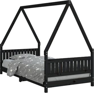 vidaXL Estructura De Cama Para Ni&ntilde;os Madera De Pino Negro 90x190 Cm Vidaxl