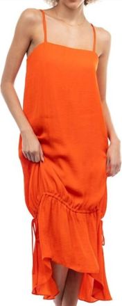 Naked Zebra Square Neck Drawstring Midi Dress In Spicy Orange