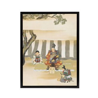 Artery8 Kusunoki Masashige Before Battle Framed Canvas Wall Art Print Sekka in Green | Size: W24 x H32