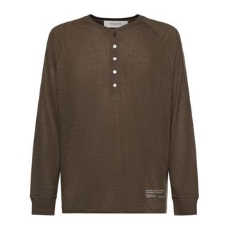 Golden Goose Long Sleeve Tops, male, Brown, Size: M Buttoned Round-neck T-shirt