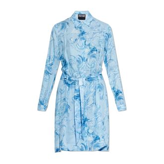 Versace Jeans Couture Shirt Dresses, female, Blue, Size: 2XS Printed Twill Viscose Shirt Dress