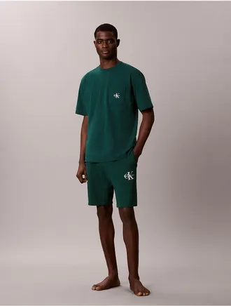 Calvin Klein Mens Icon Cotton Stretch Monologo Sleep Tee - Green - XL