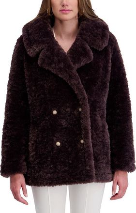 Kensie Faux Shearling Coat in Chocolate at Nordstrom, Size X-Large